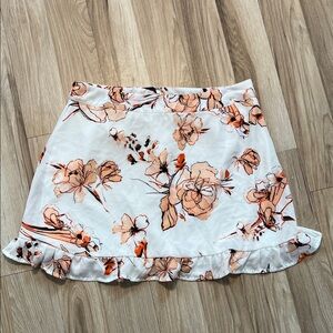 Paper Crane Floral Mini Skirt - White and Orange size Large